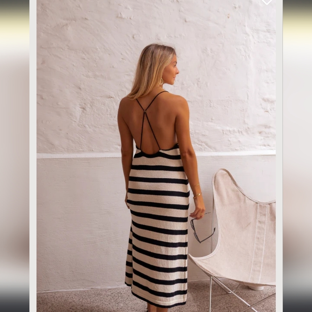 Striped Black and White Maxi Dress - Picture 2 of 8